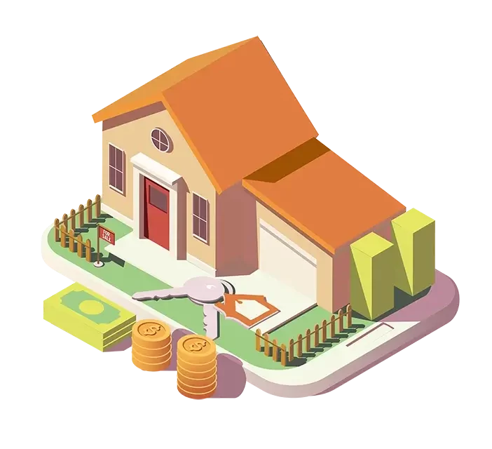 Vector illustration of a house with a garage and front yard